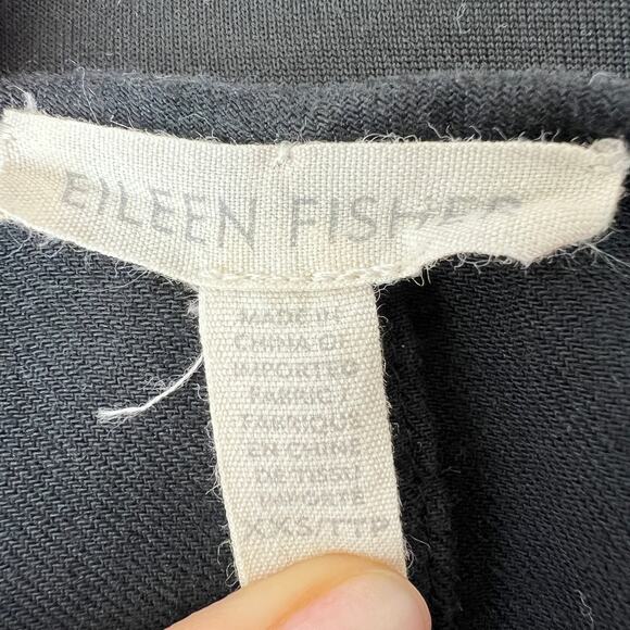 EILEEN FISHER Black Twill Dress Cotton Drawstring Scoop Neck Size 2XS FLAW - Picture 9 of 9